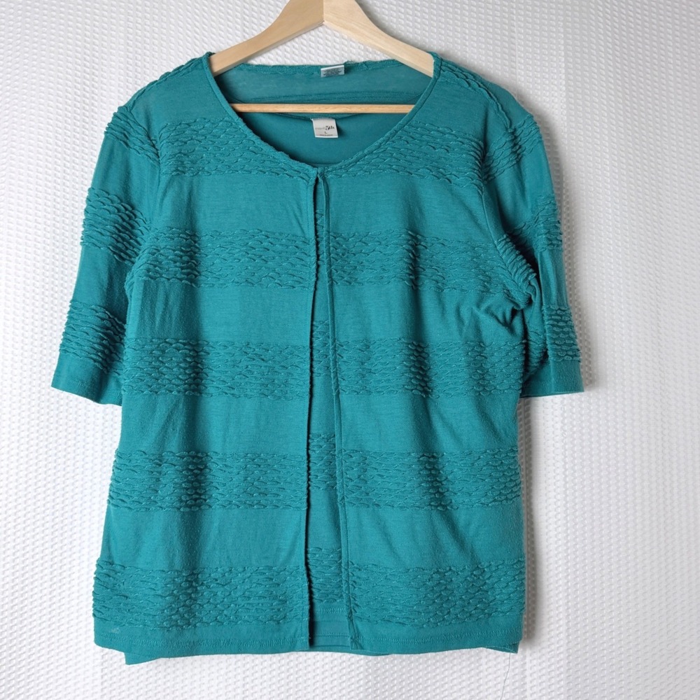 East 5th Twinset Large Teal Green Textured Stripe Cardigan Tank Office Church